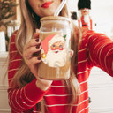 Vintage Santa Glass Cups with Lid and Straws 2pk | 17oz Funny Glass Tumblers For Moms | Glass Can Cups