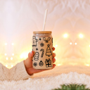 Christmas Variety Glass Cups with Lid and Straws 2pk | 17oz Funny Glass Tumblers For Moms | Glass Can Cups