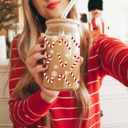 Candy Canes Glass Cups with Lid and Straws 2pk | 17oz Funny Glass Tumblers For Moms | Glass Can Cups
