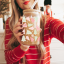 Tree Tops Glisten Glass Cups with Lid and Straws 2pk | 17oz Funny Glass Tumblers For Moms | Glass Can Cups