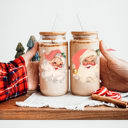 Vintage Santa Christmas Kitchen Gifts & Holiday Drinkware Set, 2 Glass Tumblers of Choice, Christmas Glass Coffee Cups with Lid & Straws, Cute, Modern, Funny 