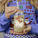 Vintage Santa Christmas Kitchen Gifts & Holiday Drinkware Set, 2 Glass Tumblers of Choice, Christmas Glass Coffee Cups with Lid & Straws, Cute, Modern, Funny 