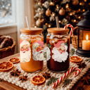 Vintage Santa Christmas Kitchen Gifts & Holiday Drinkware Set, 2 Glass Tumblers of Choice, Christmas Glass Coffee Cups with Lid & Straws, Cute, Modern, Funny 