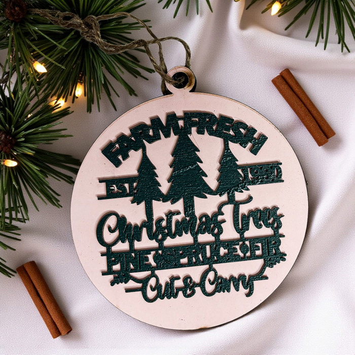 Handmade Wooden Christmas Ornaments, Farm Fresh Christmas Tree Holiday Home Decor, Unique Hanging Christmas Tree Decorations