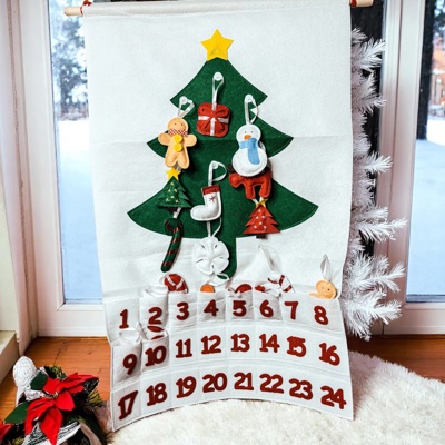 Christmas 2025 Advent Calendar, Handmade Hanging Christmas Countdown with Plush Fabric Ornament Options, Reusable Holiday Felt Advent 