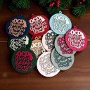OCD Comfy & Cozy Christmas Home Decor, Handmade Wooden Circle Tree Ornaments or Hanging Holiday Accent, Colorful Cute Christmas Decorations