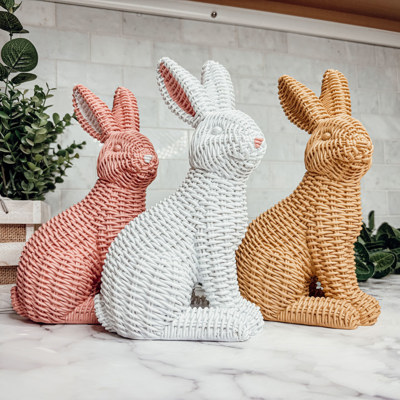 Easter Bunny Home Decoration, Cute Spring Home Decor, Rattan Resin Rabbit Statue 