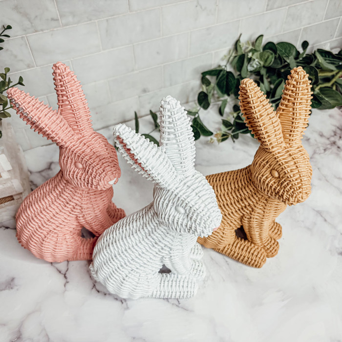 Easter Bunny Home Decoration, Cute Spring Home Decor, Rattan Resin Rabbit Statue 