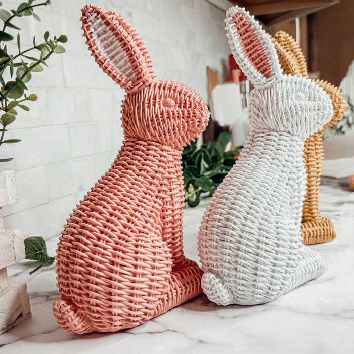 Easter Bunny Home Decoration, Cute Spring Home Decor, Rattan Resin Rabbit Statue 