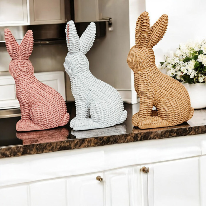 Easter Bunny Home Decoration, Cute Spring Home Decor, Rattan Resin Rabbit Statue 