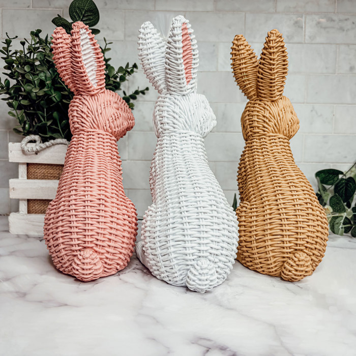 Easter Bunny Home Decoration, Cute Spring Home Decor, Rattan Resin Rabbit Statue 