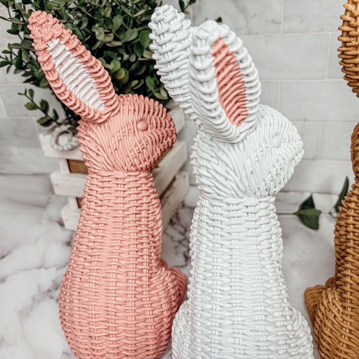 Easter Bunny Home Decoration, Cute Spring Home Decor, Rattan Resin Rabbit Statue 