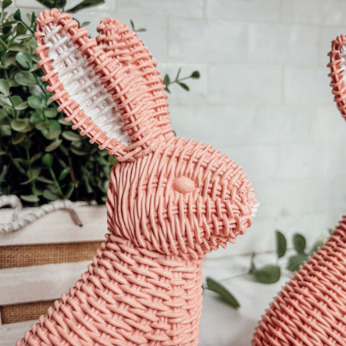 Easter Bunny Home Decoration, Cute Spring Home Decor, Rattan Resin Rabbit Statue 