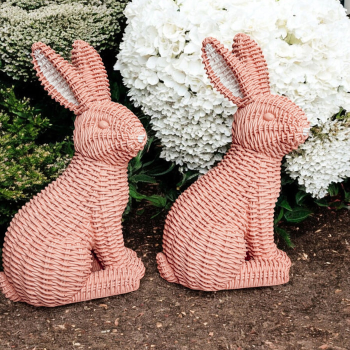 Easter Bunny Home Decoration, Cute Spring Home Decor, Rattan Resin Rabbit Statue 