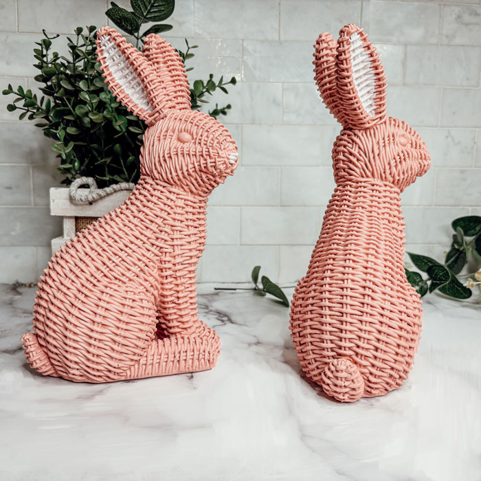 Easter Bunny Home Decoration, Cute Spring Home Decor, Rattan Resin Rabbit Statue 