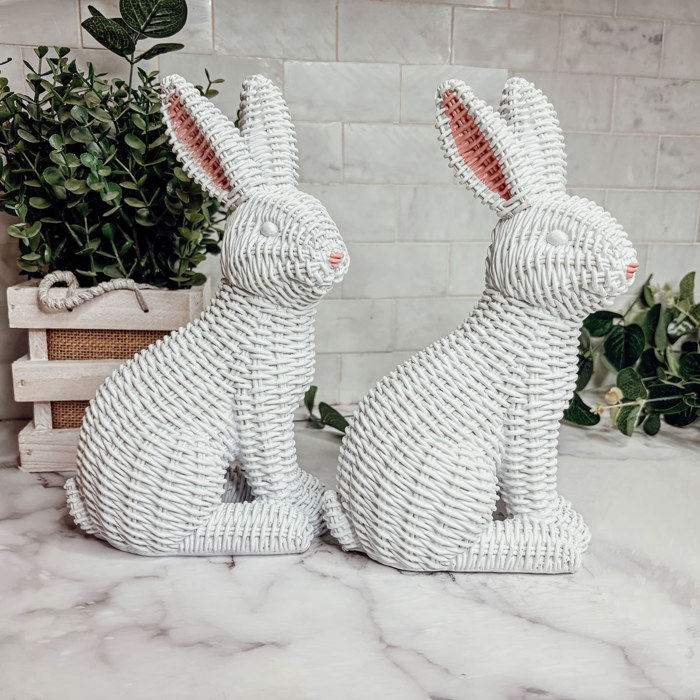 Easter Bunny Home Decoration, Cute Spring Home Decor, Rattan Resin Rabbit Statue 