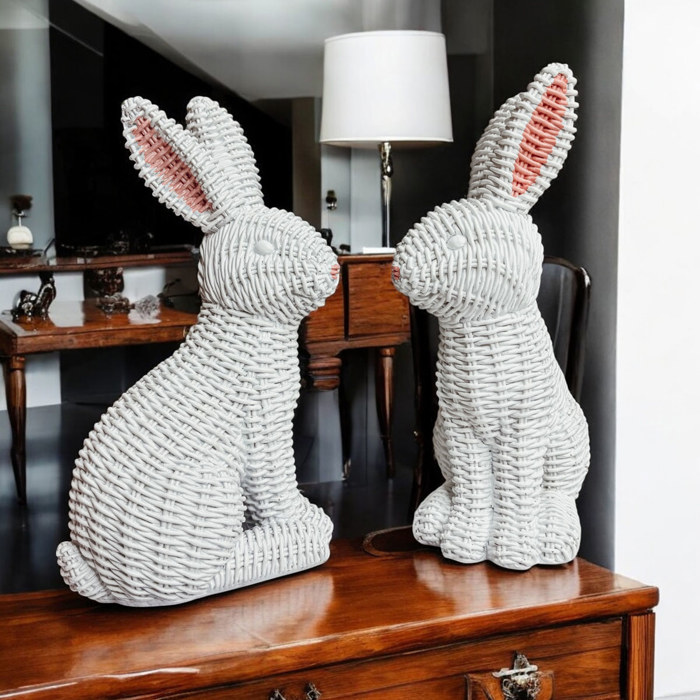 Easter Bunny Home Decoration, Cute Spring Home Decor, Rattan Resin Rabbit Statue 