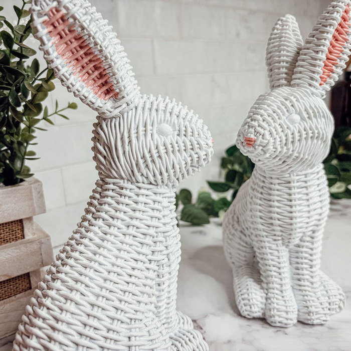 Easter Bunny Home Decoration, Cute Spring Home Decor, Rattan Resin Rabbit Statue 