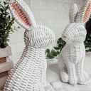  Easter Bunny Home Decoration, Cute Spring Home Decor, Rattan Resin Rabbit Statue 