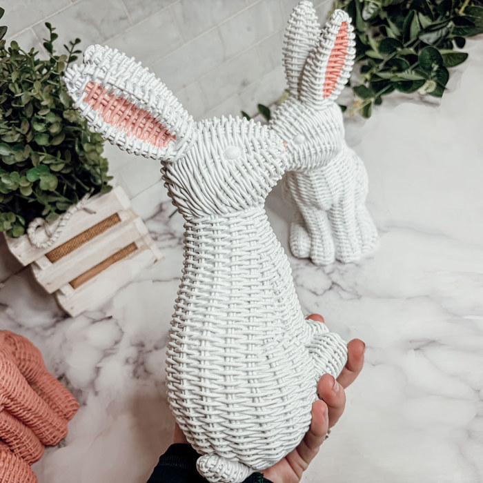 Easter Bunny Home Decoration, Cute Spring Home Decor, Rattan Resin Rabbit Statue 