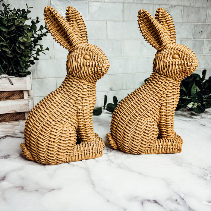 Easter Bunny Home Decoration, Cute Spring Home Decor, Rattan Resin Rabbit Statue 