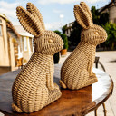  Easter Bunny Home Decoration, Cute Spring Home Decor, Rattan Resin Rabbit Statue 