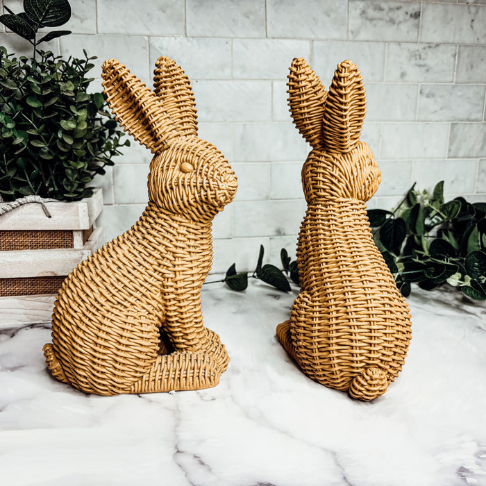 Easter Bunny Home Decoration, Cute Spring Home Decor, Rattan Resin Rabbit Statue 