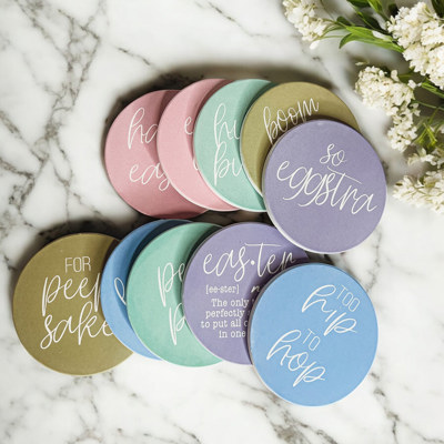 Easter Coasters - Pastel Spring Tabletop Decor | Cute Easter Kitchen & Coffee Bar Ceramic Coaster Accents