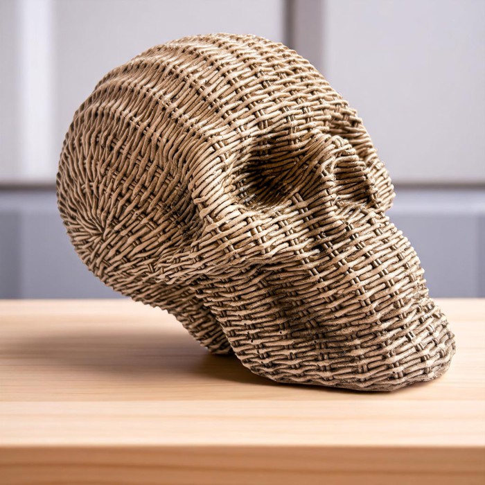 Halloween Home Decorations | Handmade Resin Skull Head Figurines | Rattan Fall Decor Style | Skeleton Face Home Accents | Gothic Farmhouse Home Decor & Gifts