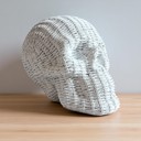 White Rattan Halloween Home Decorations | Handmade Resin Skull Head Figurines | Rattan Fall Decor Style | Skeleton Face Home Accents | Gothic Farmhouse Home Decor & Gifts