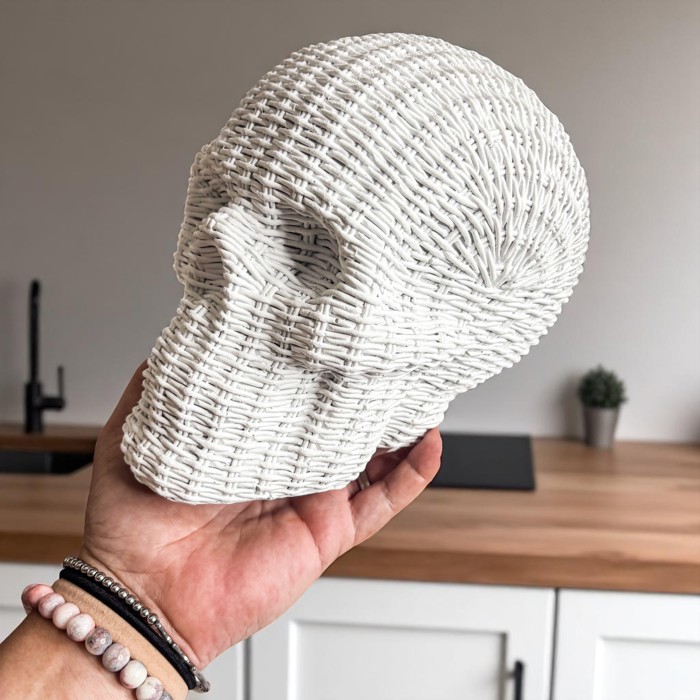 Halloween Home Decorations | Handmade Resin Skull Head Figurines | Rattan Fall Decor Style | Skeleton Face Home Accents | Gothic Farmhouse Home Decor & Gifts