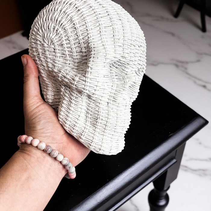 Halloween Home Decorations | Handmade Resin Skull Head Figurines | Rattan Fall Decor Style | Skeleton Face Home Accents | Gothic Farmhouse Home Decor & Gifts