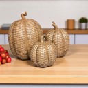  Neutral Fall Home Decor, Handmade Resin Pumpkin Set | Rattan Halloween and Autumn Decorations