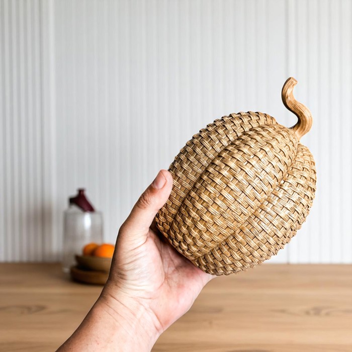 Neutral Fall Home Decor, Handmade Resin Pumpkin Set | Rattan Halloween and Autumn Decorations