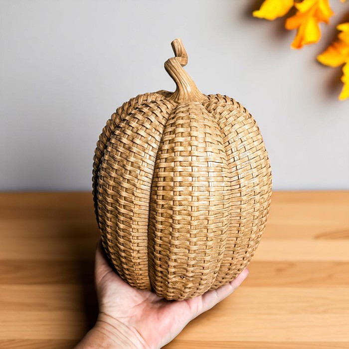 Neutral Fall Home Decor, Handmade Resin Pumpkin Set | Rattan Halloween and Autumn Decorations