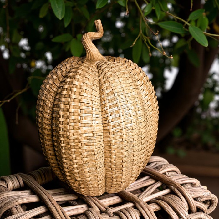 Neutral Fall Home Decor, Handmade Resin Pumpkin Set | Rattan Halloween and Autumn Decorations