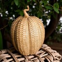  Neutral Fall Home Decor, Handmade Resin Pumpkin Set | Rattan Halloween and Autumn Decorations