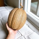  Neutral Fall Home Decor, Handmade Resin Pumpkin Set | Rattan Halloween and Autumn Decorations