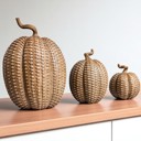  Neutral Fall Home Decor, Handmade Resin Pumpkin Set | Rattan Halloween and Autumn Decorations