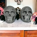  Halloween Home Decorations | Handmade Resin Skull Head Figurines | Rattan Fall Decor Style | Skeleton Face Home Accents | Gothic Farmhouse Home Decor & Gifts