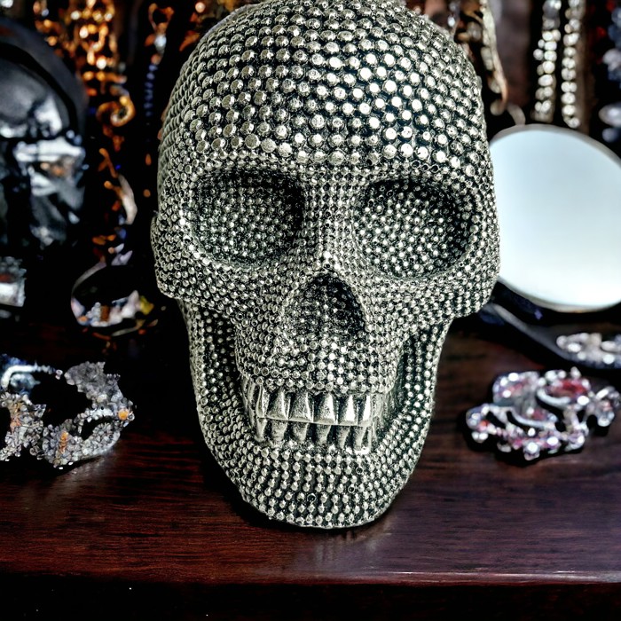 Halloween Home Decorations | Handmade Resin Skull Head Figurines | Rattan Fall Decor Style | Skeleton Face Home Accents | Gothic Farmhouse Home Decor & Gifts