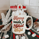 Retro Silent Funny Mom Christmas Gift 2pk Bundle - Holiday Humor Ceramic Coffee | Mugs Mama Needs a Silent Night Coffee Mug, Funny Christmas Gift