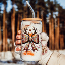 Antler Bows Christmas Kitchen Gifts & Holiday Drinkware Set, 2 Glass Tumblers of Choice, Christmas Glass Coffee Cups with Lid & Straws, Cute, Modern, Funny 