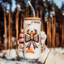  Vintage Santa Christmas Tumblers | Vintage Classic Holiday Glass Tumbler Set | 2 Pack Bundle of Glass Coffee Cups with Lid & Straw | Traditional Santa Claus