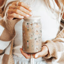  Christmas Glass Tumbler Set 2pk, Modern Cute Holiday Home Decor & Gift Ideas, Glass Coffee Cups with Wood lid and Straws | Glitter Sequin Christmas Cups