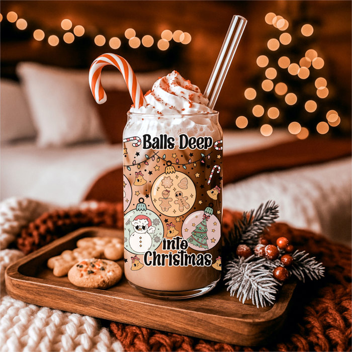 Christmas Kitchen Gifts & Holiday Drinkware Set, 2 Glass Tumblers of Choice, Christmas Glass Coffee Cups with Lid & Straws, Cute, Modern, Funny 