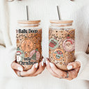 Balls Deep Christmas Kitchen Gifts & Holiday Drinkware Set, 2 Glass Tumblers of Choice, Christmas Glass Coffee Cups with Lid & Straws, Cute, Modern, Funny 