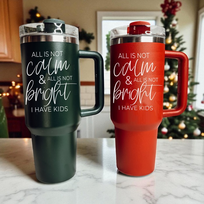Christmas Tumbler Gifts Funny, 40oz Holiday Tumblers with Handle, Lid & Reusable Straw | Modern 40 oz Red or Green Travel Mugs | Mom Humor Gift Ideas