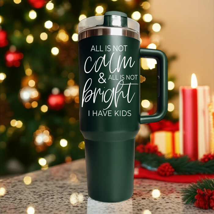 Christmas Tumbler Gifts Funny, 40oz Holiday Tumblers with Handle, Lid & Reusable Straw | Modern 40 oz Red or Green Travel Mugs | Mom Humor Gift Ideas