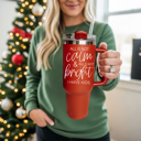 Calm & Bright-RED Funny Mom Gifts for Christmas | 40oz Christmas Tumblers with Handle | Red or Green Travel Mugs | Stainless Steel Coffee Mugs & Water Bottles | Holiday Humor Drinkware